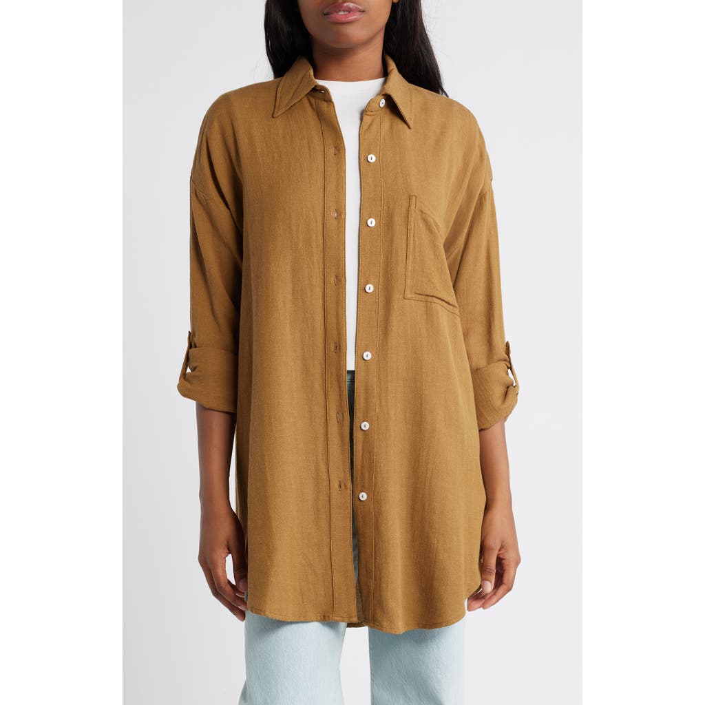 Rip Curl Premium Linen Button-Up Blouse in Bronze
