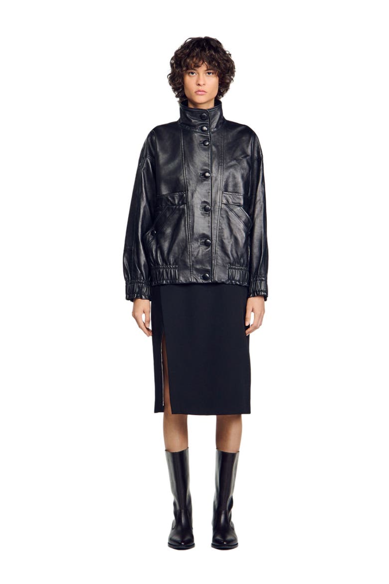 Oversized leather jacket, Main, color, Black