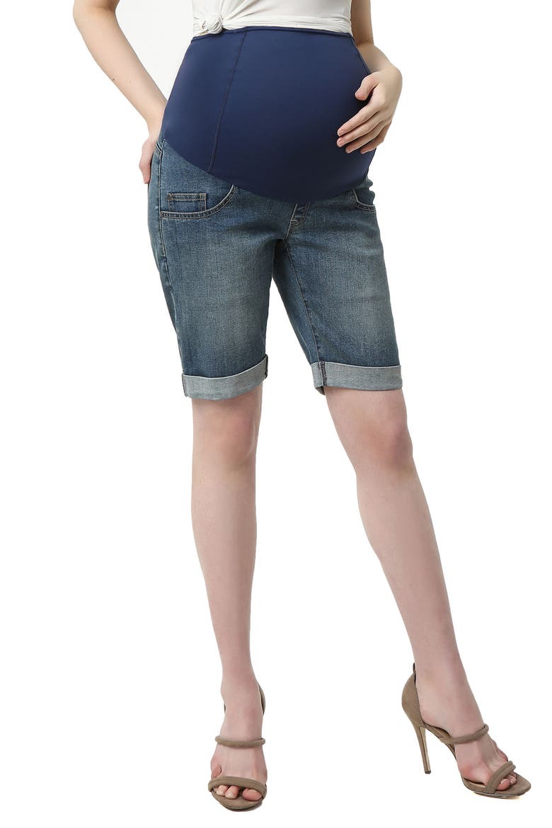 Abbie Denim Stretch Maternity Shorts, Alternate, color, MEDIUM INDIGO