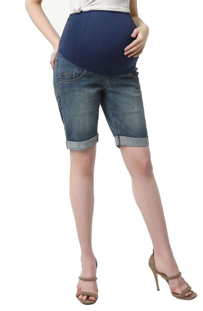 Kimi and Kai Abbie Denim Stretch Maternity Shorts, Alternate, color, 