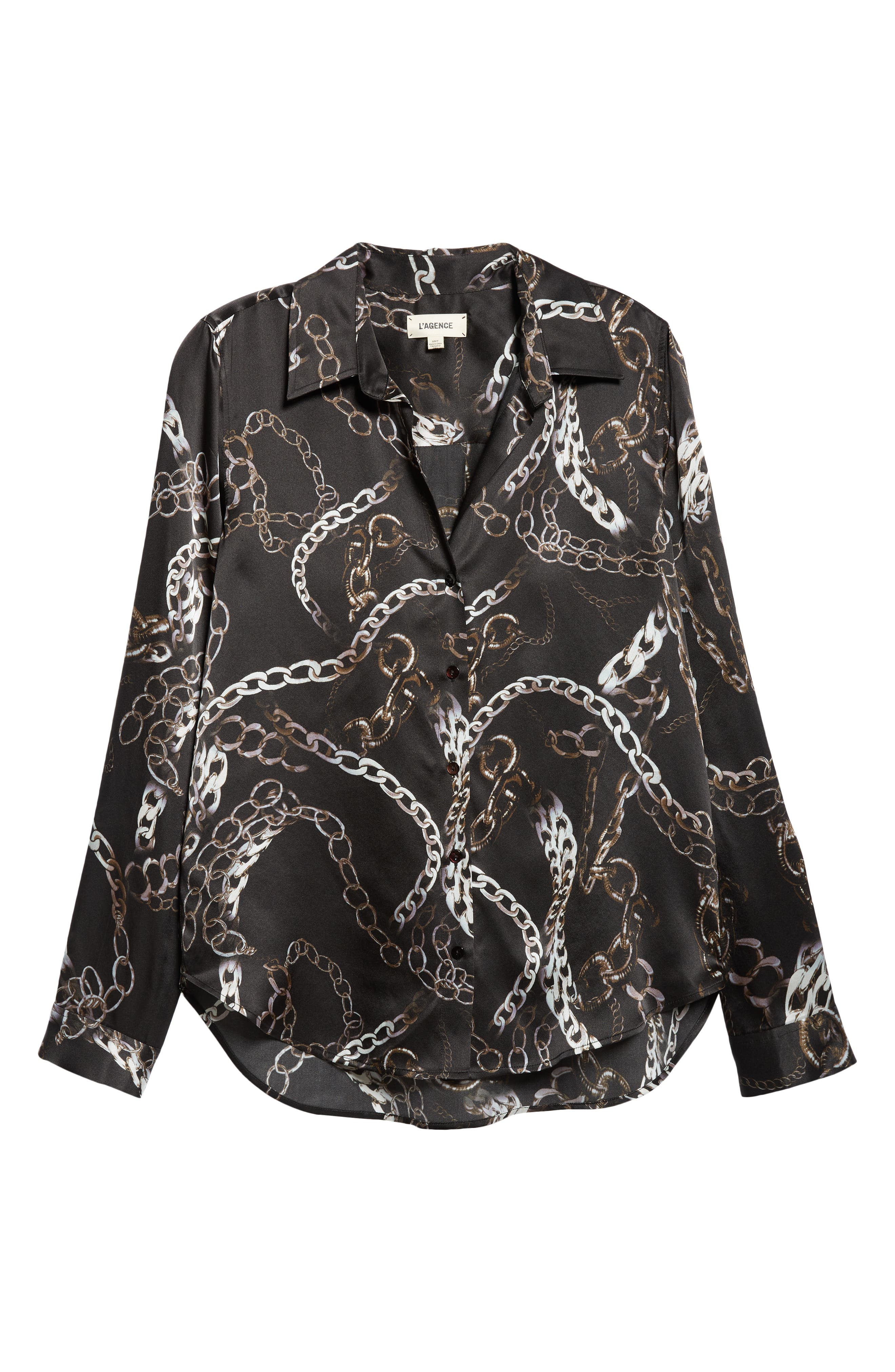L'AGENCE Tyler Chain Print Silk Button-Up Shirt (Women) | Nordstromrack