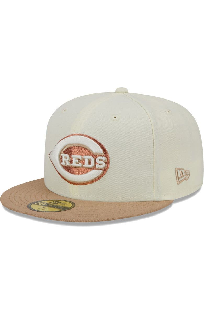 New Era Men's New Era Cream Cincinnati Reds Chrome Camel Rust Undervisor 59FIFTY Fitted Hat, Alternate, color,