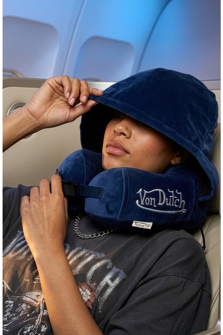 Eyeconic Hooded Ergonomic Memory Foam Travel Neck Pillow, Alternate, color, Navy