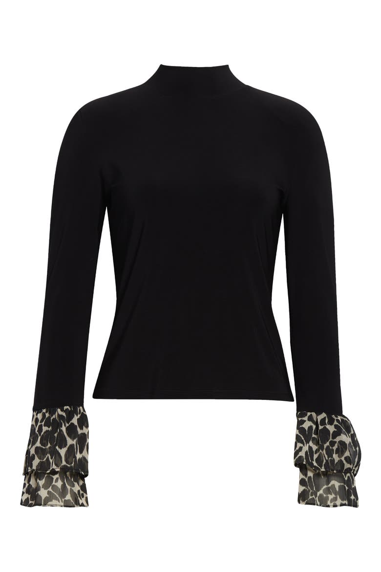 Vickiana Mock Neck Bell Sleeve Top, Alternate, color, BLACK / BONE FOLIAGE