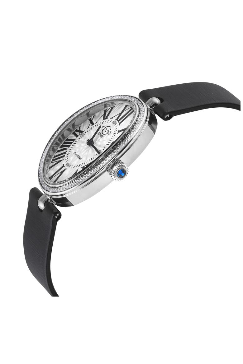 Piazza Diamond Accent Leather Strap Watch, 29mm x 38mm, Alternate, color, BLACK