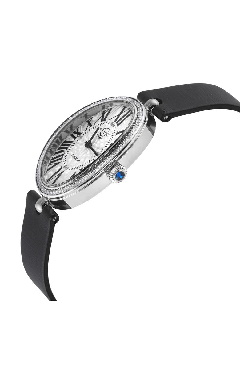 GV2 Piazza Diamond Accent Leather Strap Watch, 29mm x 38mm, Alternate, color, Black