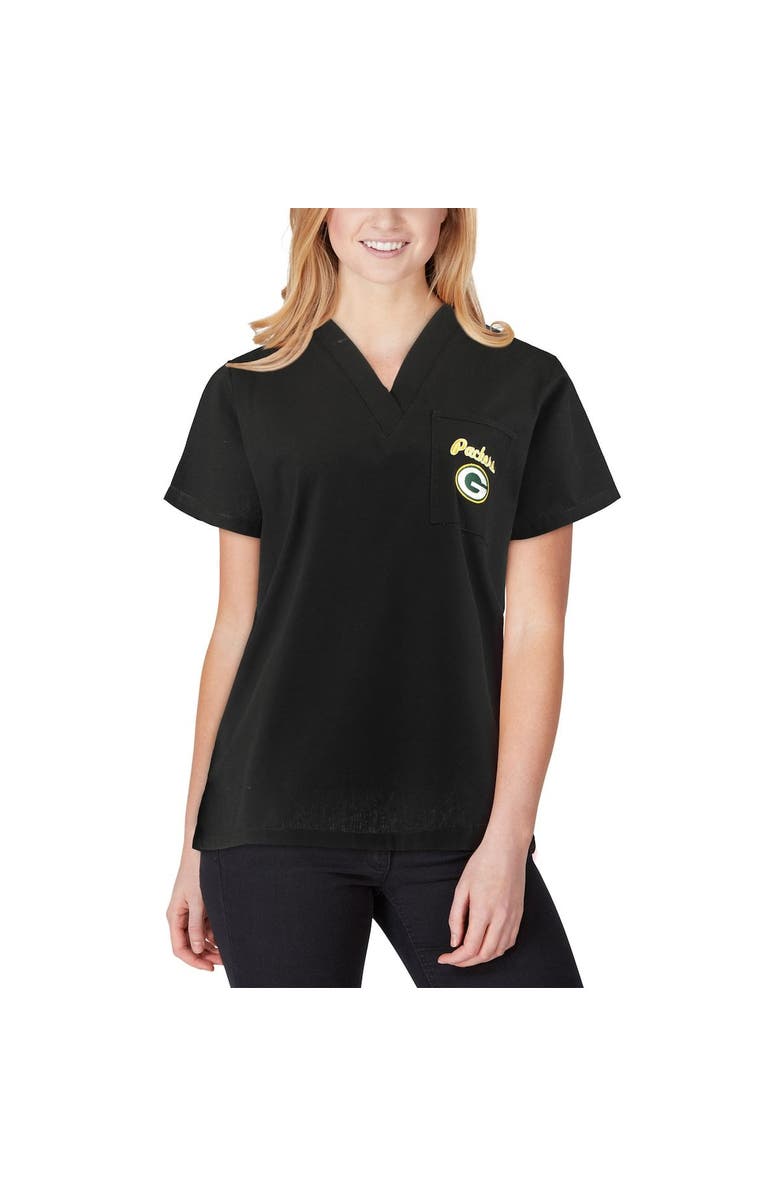 CONCEPTS SPORT Black Green Bay Packers Team Scrub Top, Alternate, color,