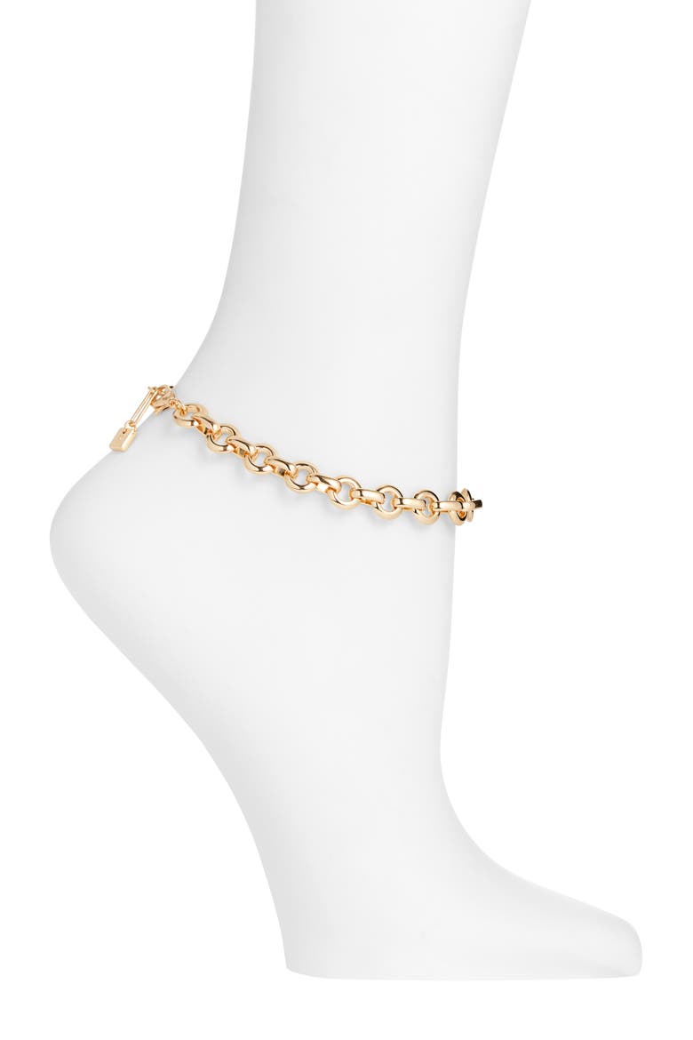 Flat Cable Chain Anklet, Main, color, GOLD