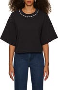 Sanctuary Rhinestone Detail Boxy Organic Cotton T-Shirt