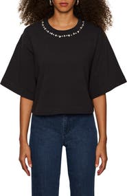Sanctuary Rhinestone Detail Boxy Organic Cotton T-Shirt