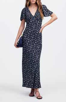 Madewell Floral Seamed Flutter Sleeve Maxi Dress