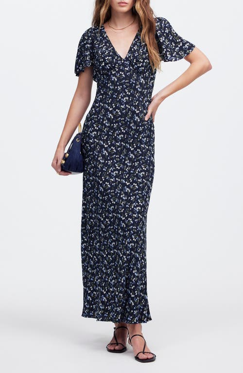 Shop Madewell Floral Seamed Flutter Sleeve Maxi Dress In Vintage Ditsy Pear Accent