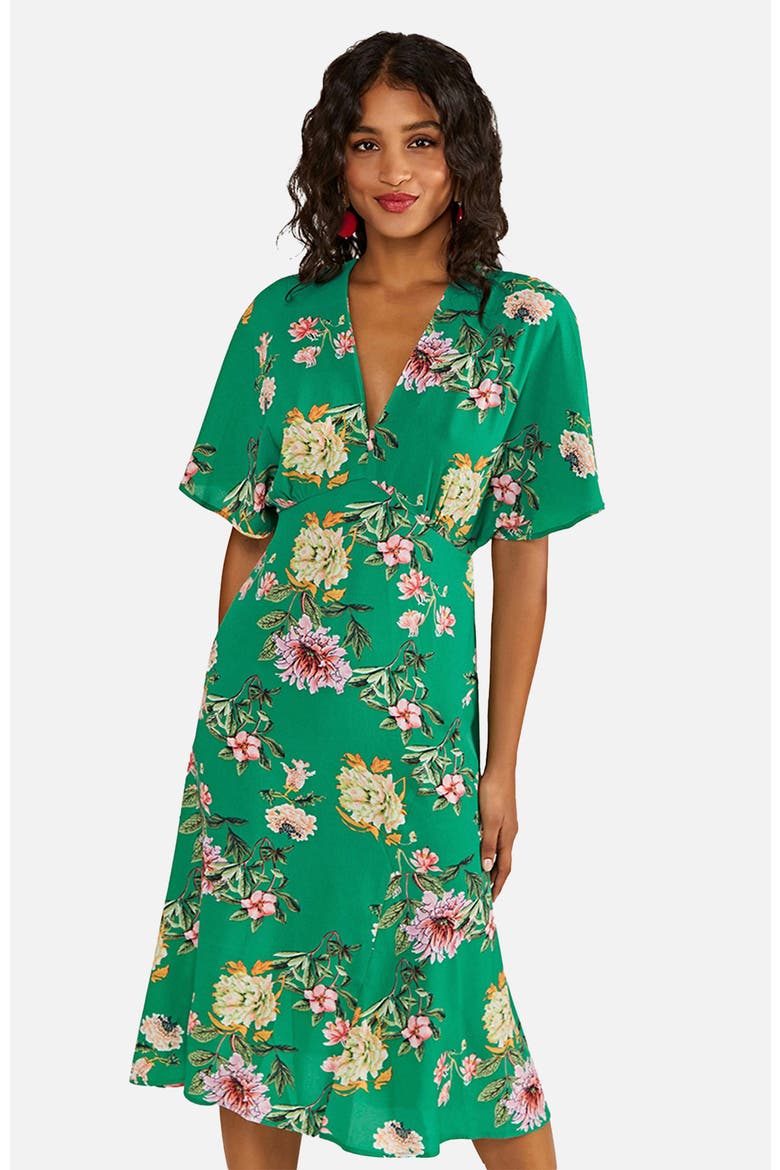 Floral Kimono-Inspired Midi Dress, Alternate, color, Green