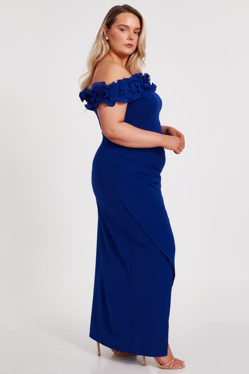 Quiz Plus Size Bardot Ruffle Maxi Dress In Royal Blue