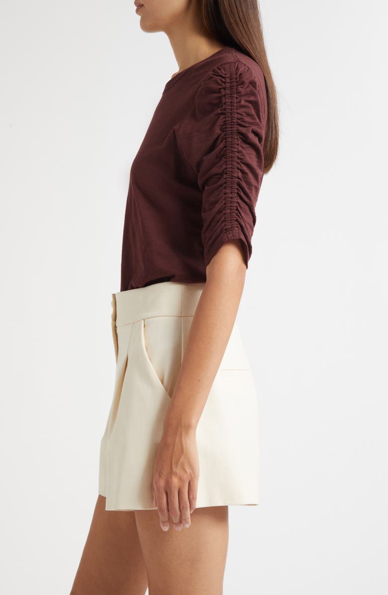 Veronica Beard Waldorf Ruched Sleeve Cotton Slub Top, Alternate, color, Raisin