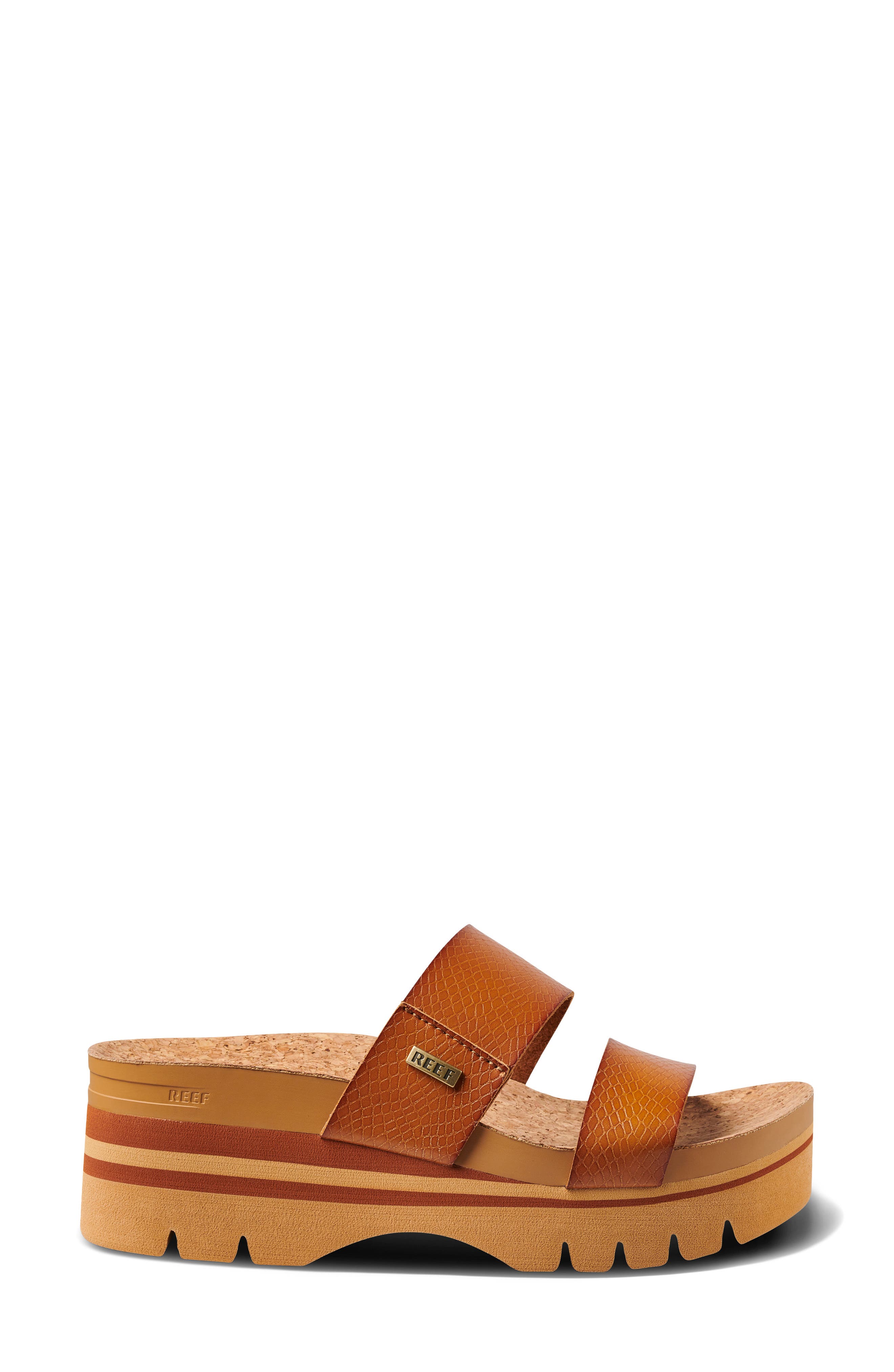 Reef Cushion Vista Higher Platform Slide Sandal, Alternate, color, Cognac