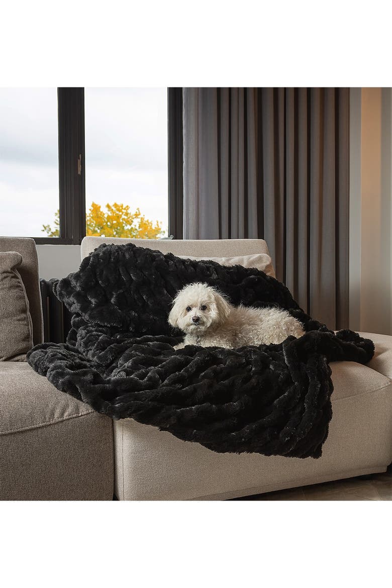 Faux Fur Throw - 50" x 60" - Black Jacquard, Alternate, color, BLACK JACQUARD