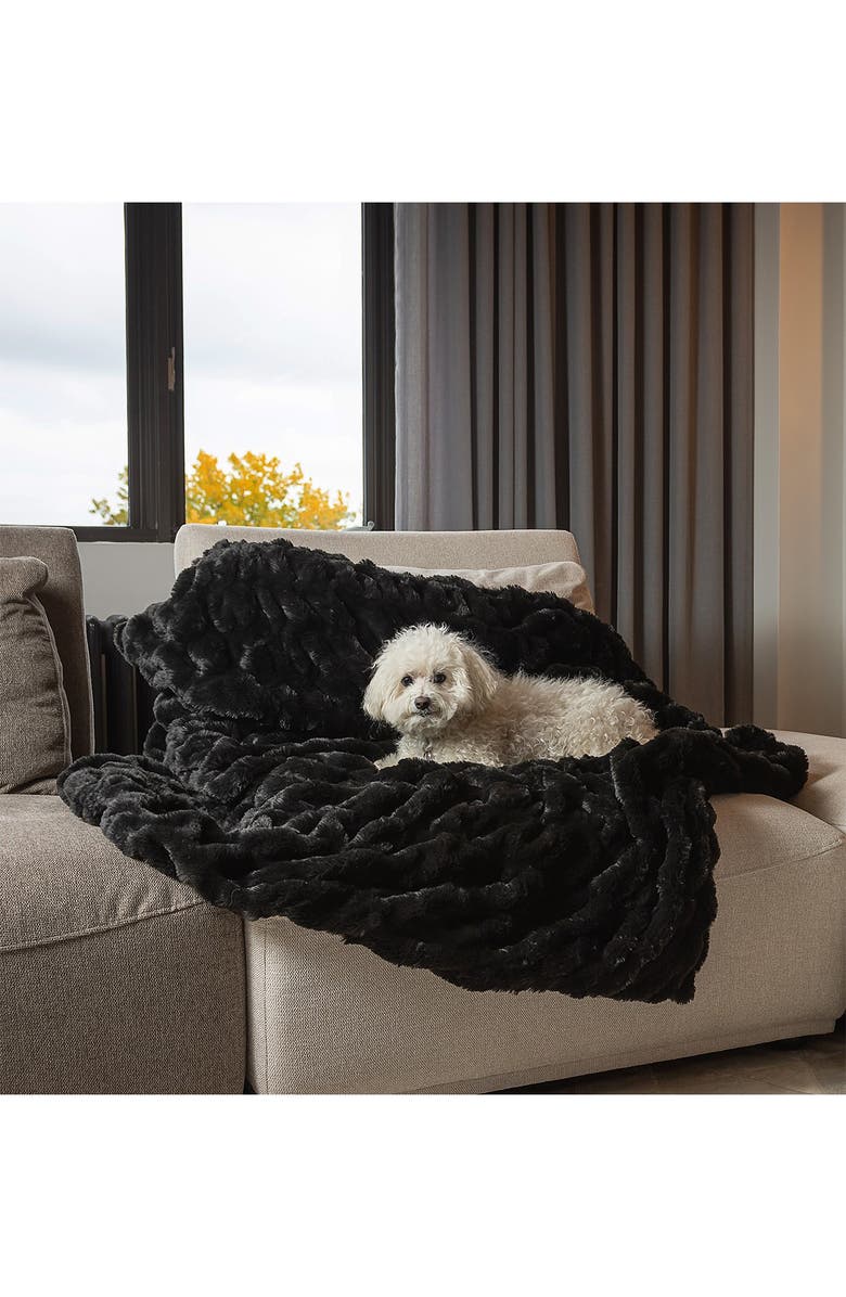 LUXE Faux Fur Throw - 50" x 60" - Black Jacquard, Alternate, color, Black Jacquard