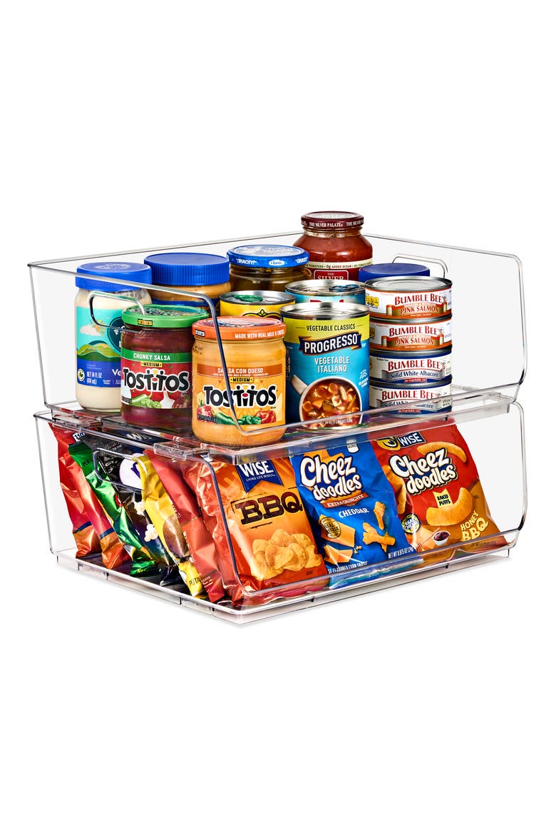 Set of 2 Large Open Front Stackable Bins, Alternate, color, CLEAR