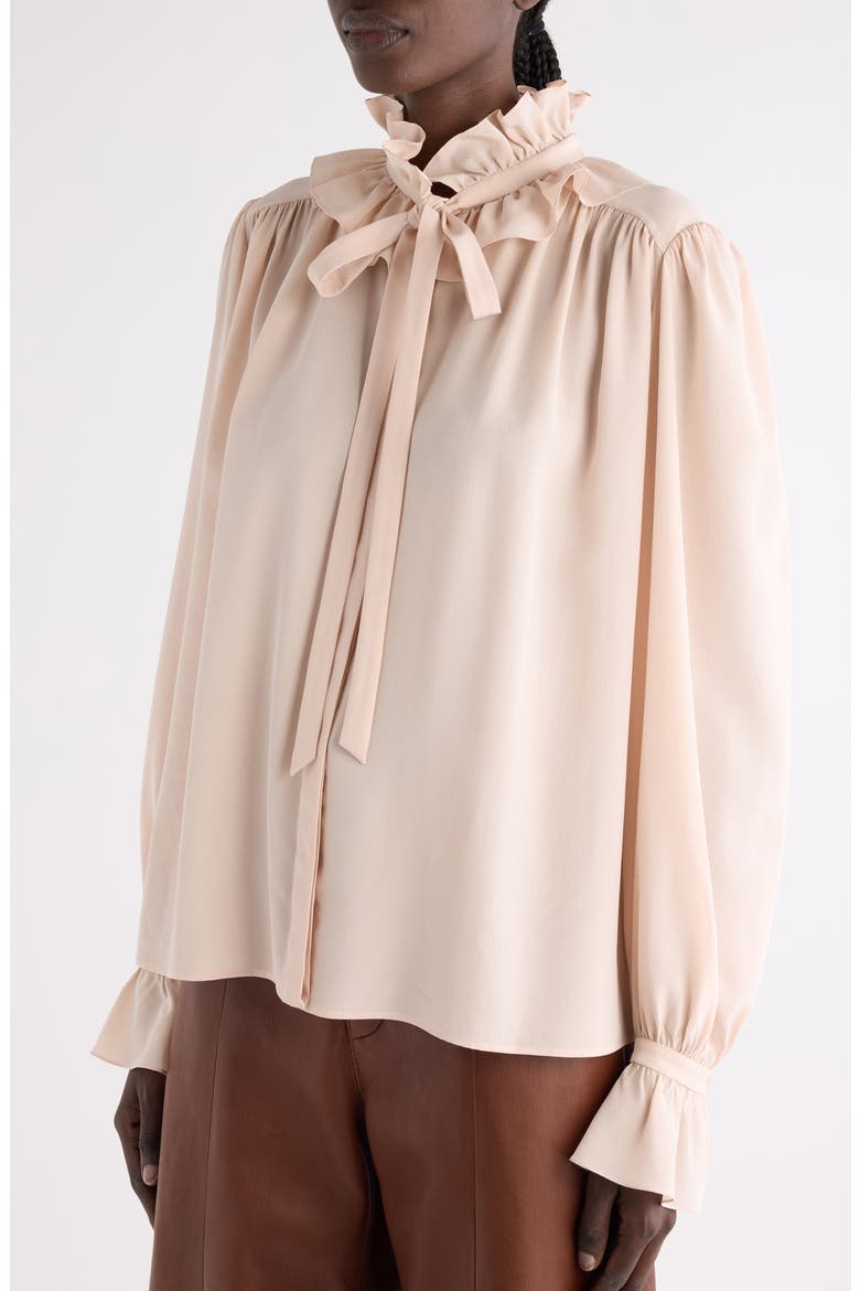 Ruffled Silk Crepe de Chine Shirt, Alternate, color, DELICATE PINK