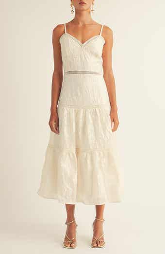 Arose Studio Sam Floral Jacquard Tiered Organza Midi Dress