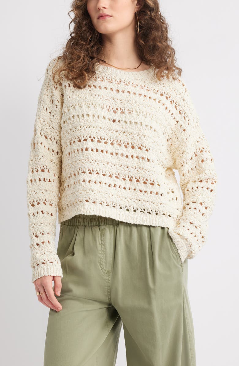 Treasure & Bond Open Stitch Cotton Sweater, Main, color, Ivory Dove