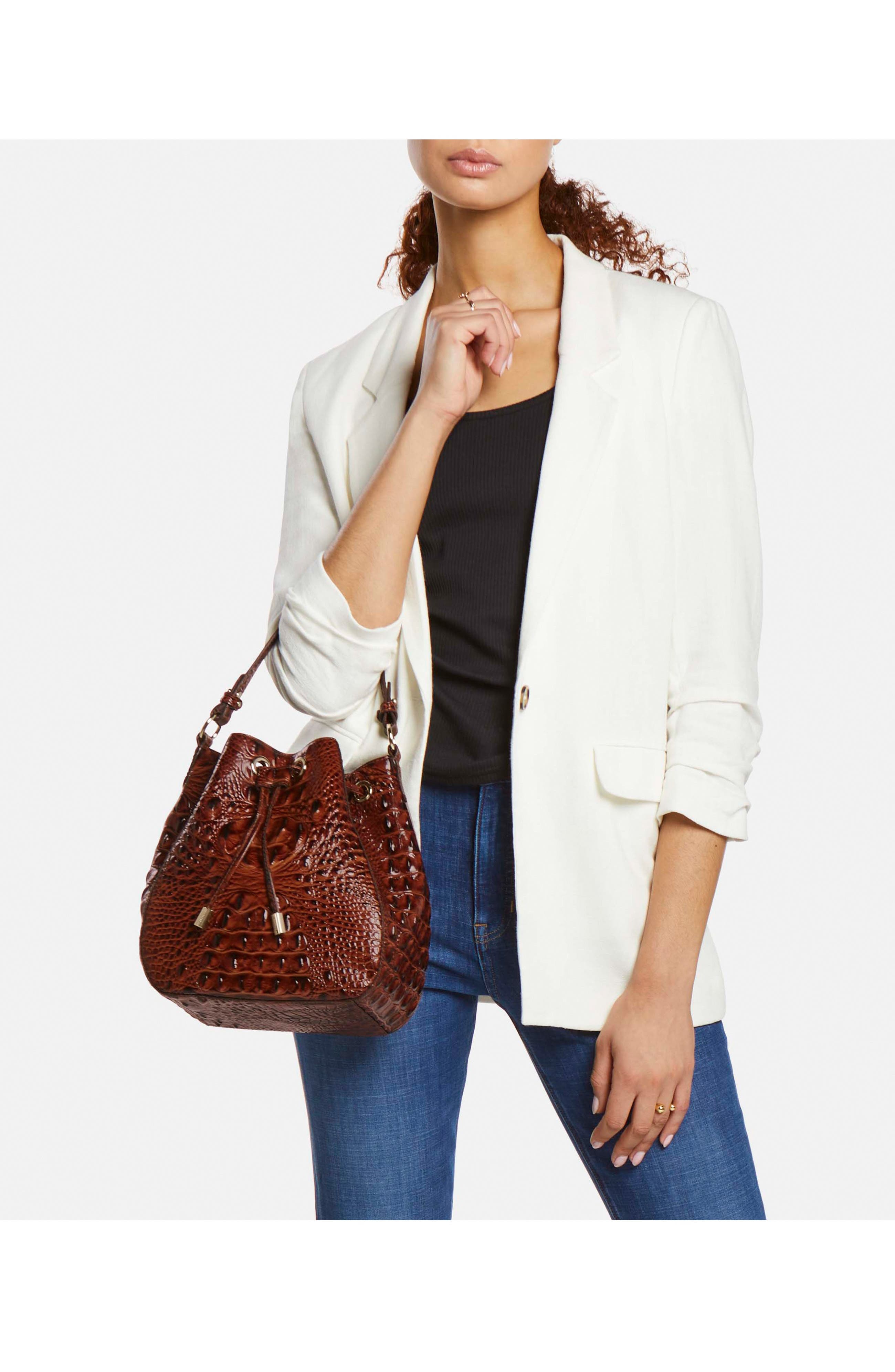 Brahmin Melinda Snake Embossed Leather Bucket Bag, Alternate, color, 