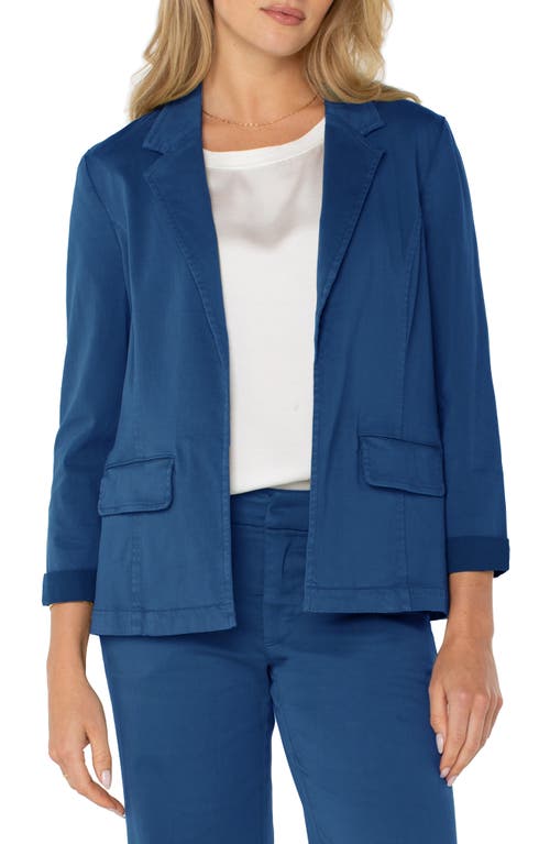 Shop Liverpool Los Angeles Fitted Open Front Twill Blazer In Goddess Blue