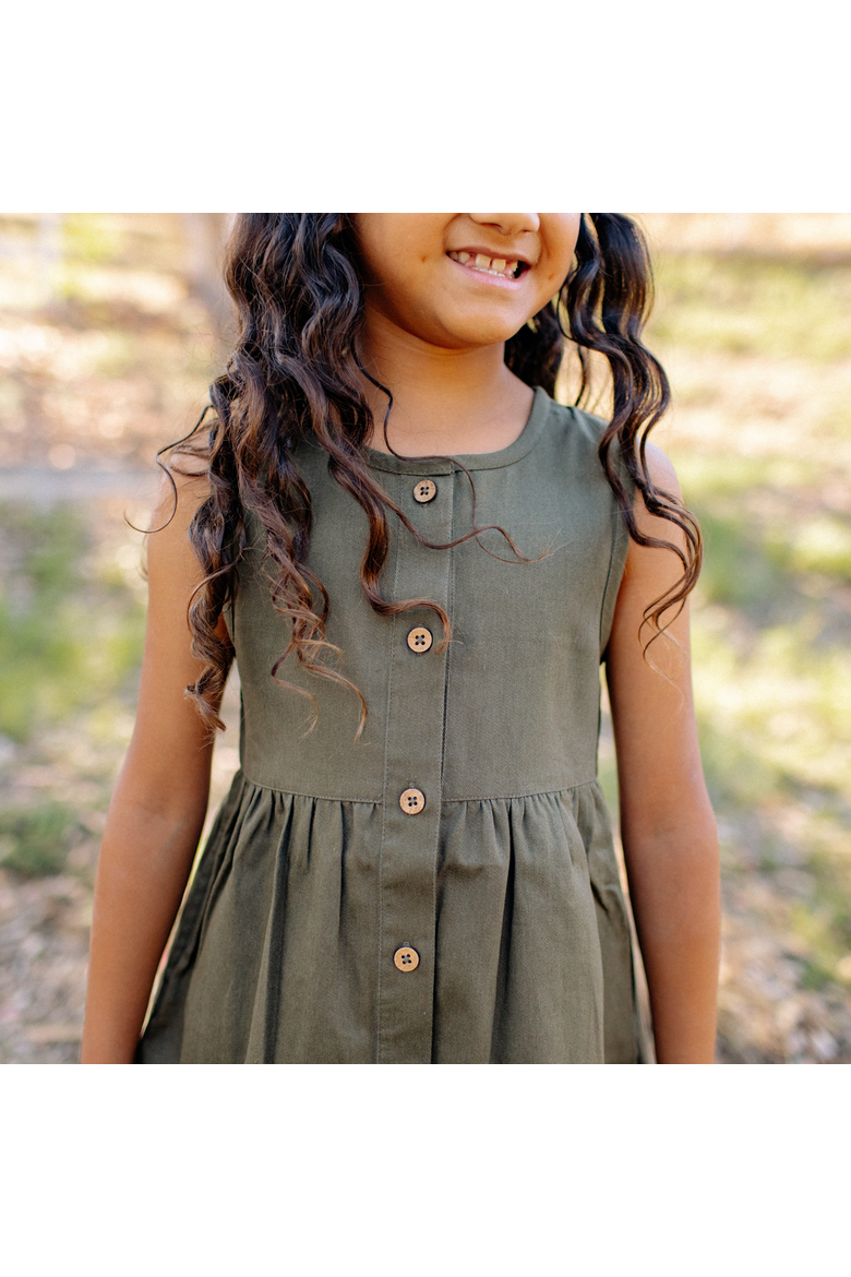 Kids' Organic Cotton Twill Sleeveless Jo Dress, Alternate, color, Dark Olive