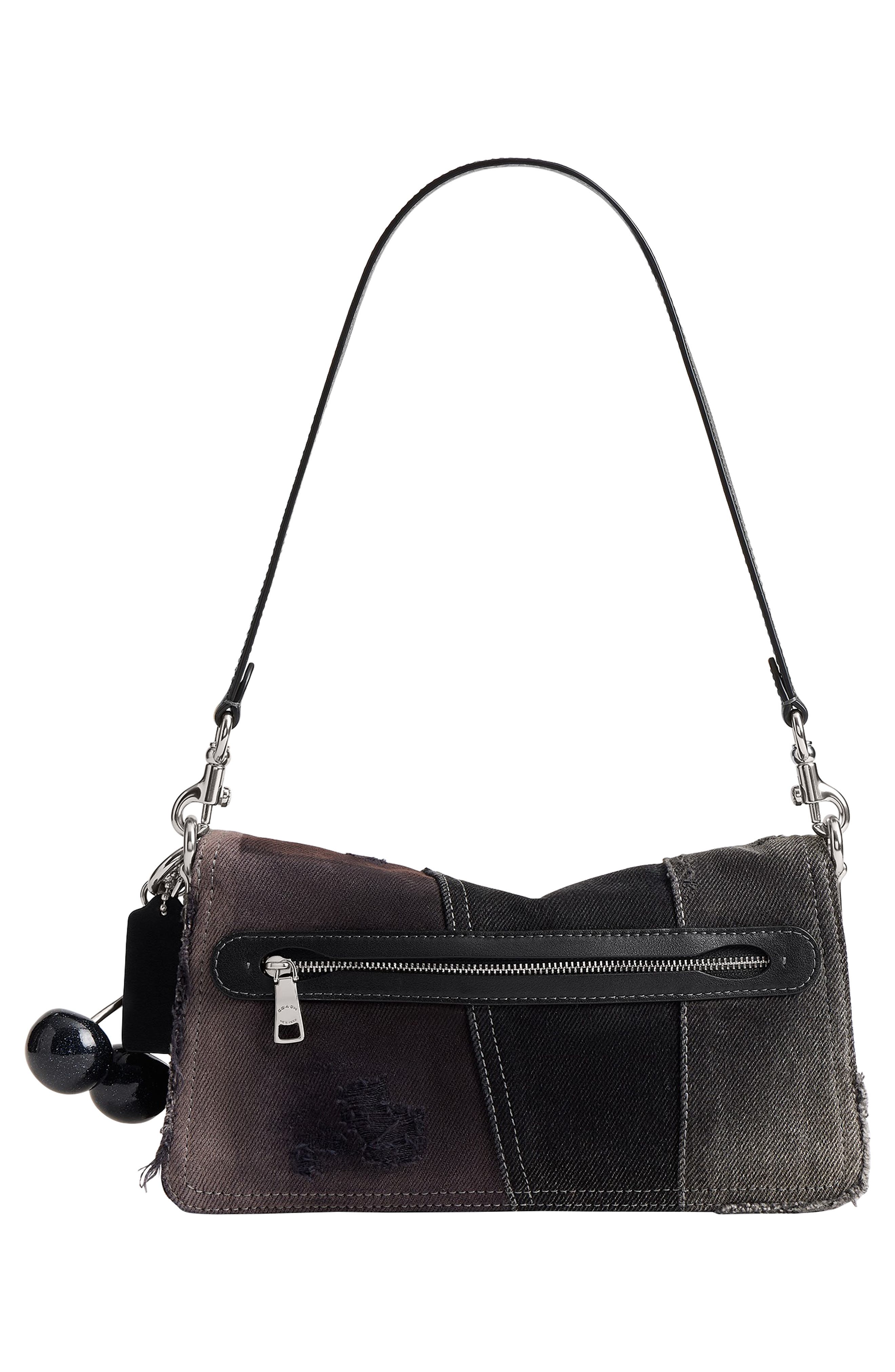 Tabby 26 Denim Patchwork Shoulder Bag with Cherry Charm, Alternate, color, LH/ BLACK