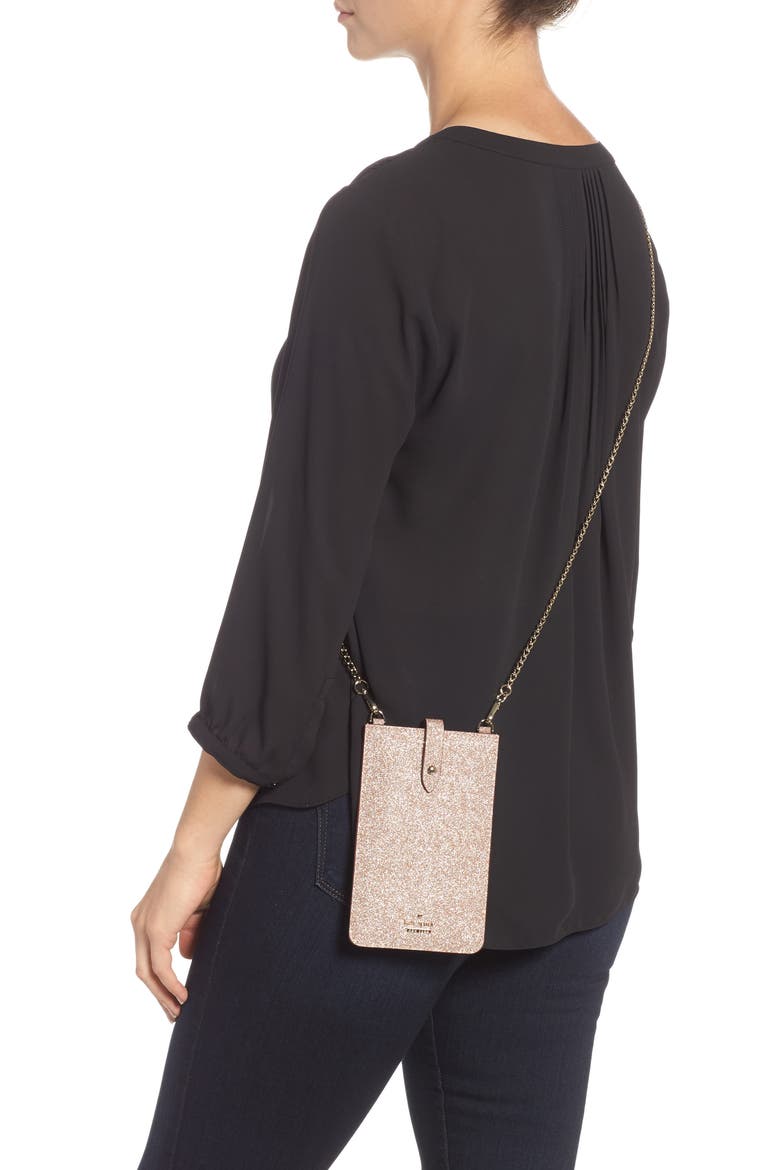 glitter leather iPhone crossbody case, Alternate, color, ROSE GOLD