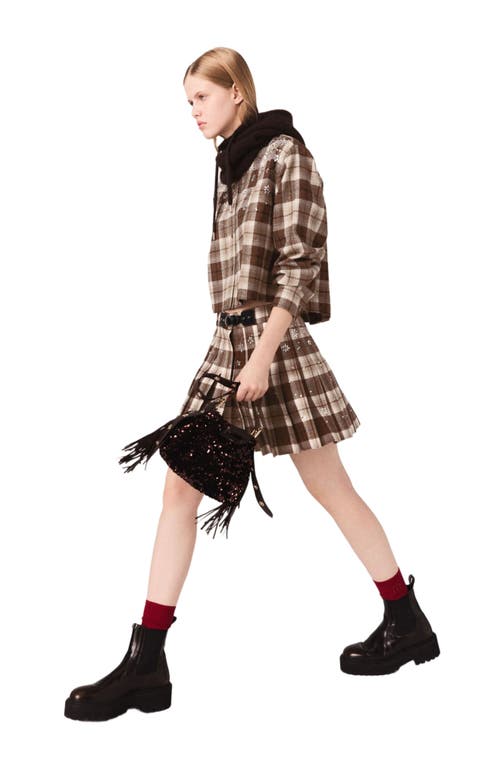Maje Rhinestone Checked Shirt In Brown