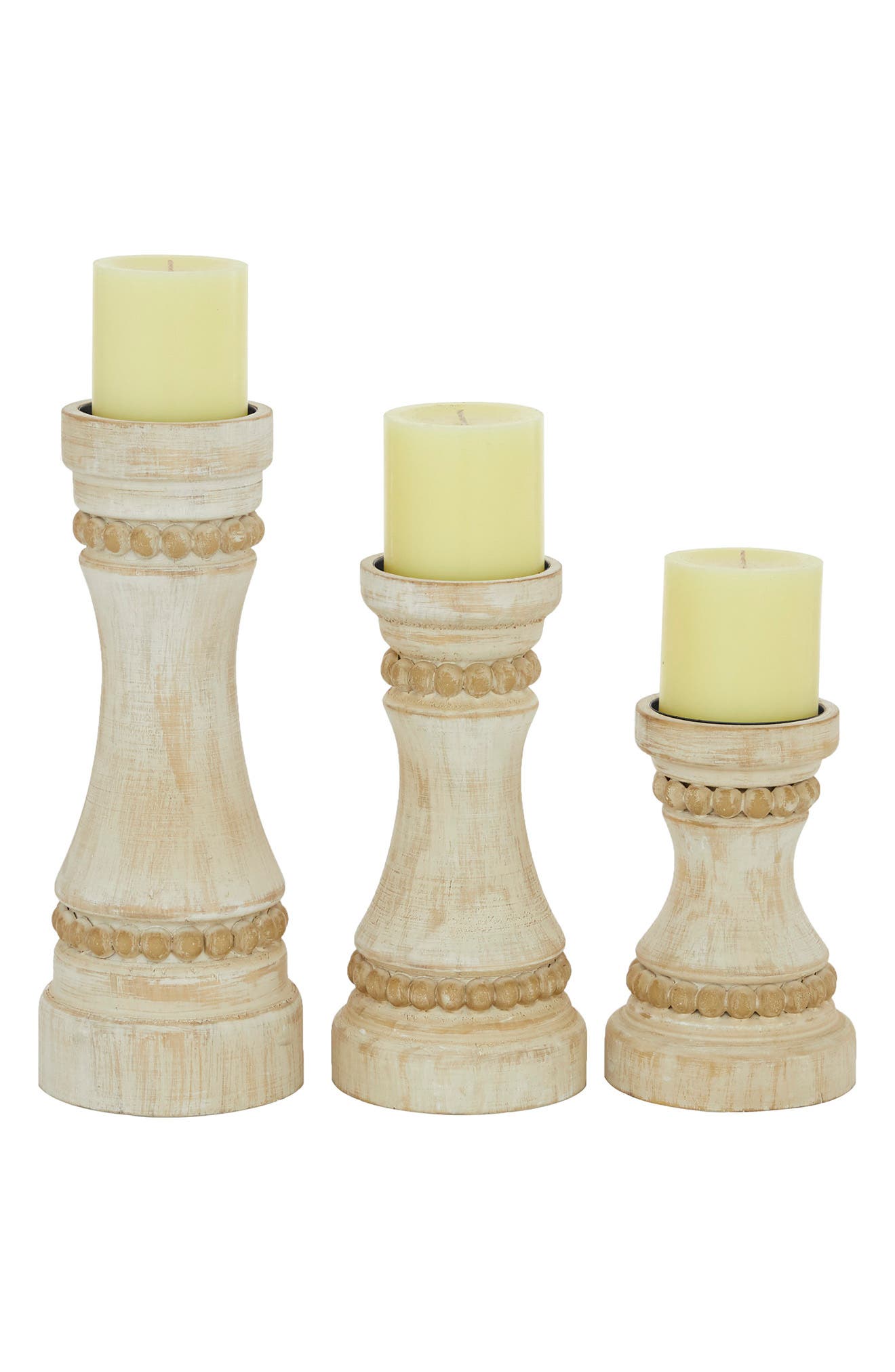 SONOMA SAGE HOME Cream Wood Farmhouse Candle Holder - Set of 3