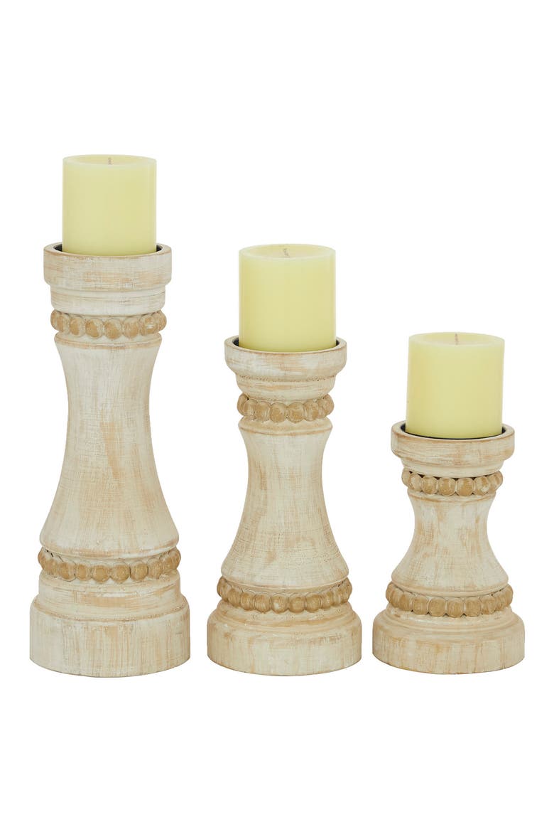 Cream Wood Farmhouse Candle Holder - Set of 3, Main, color, CREAM