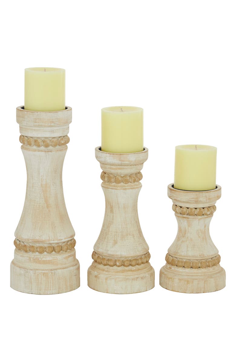 SONOMA SAGE HOME Cream Wood Farmhouse Candle Holder - Set of 3, Main, color, Cream