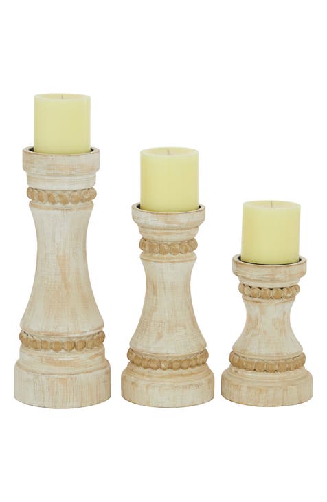 Cream Wood Farmhouse Candle Holder - Set of 3