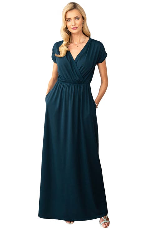 V-Neck Maxi Dress with Short Sleeves