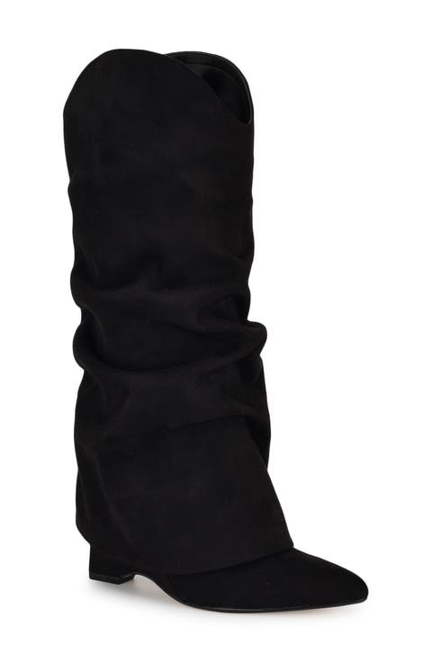 Amazin Foldover Shaft Pointed Toe Wedge Boot (Women)