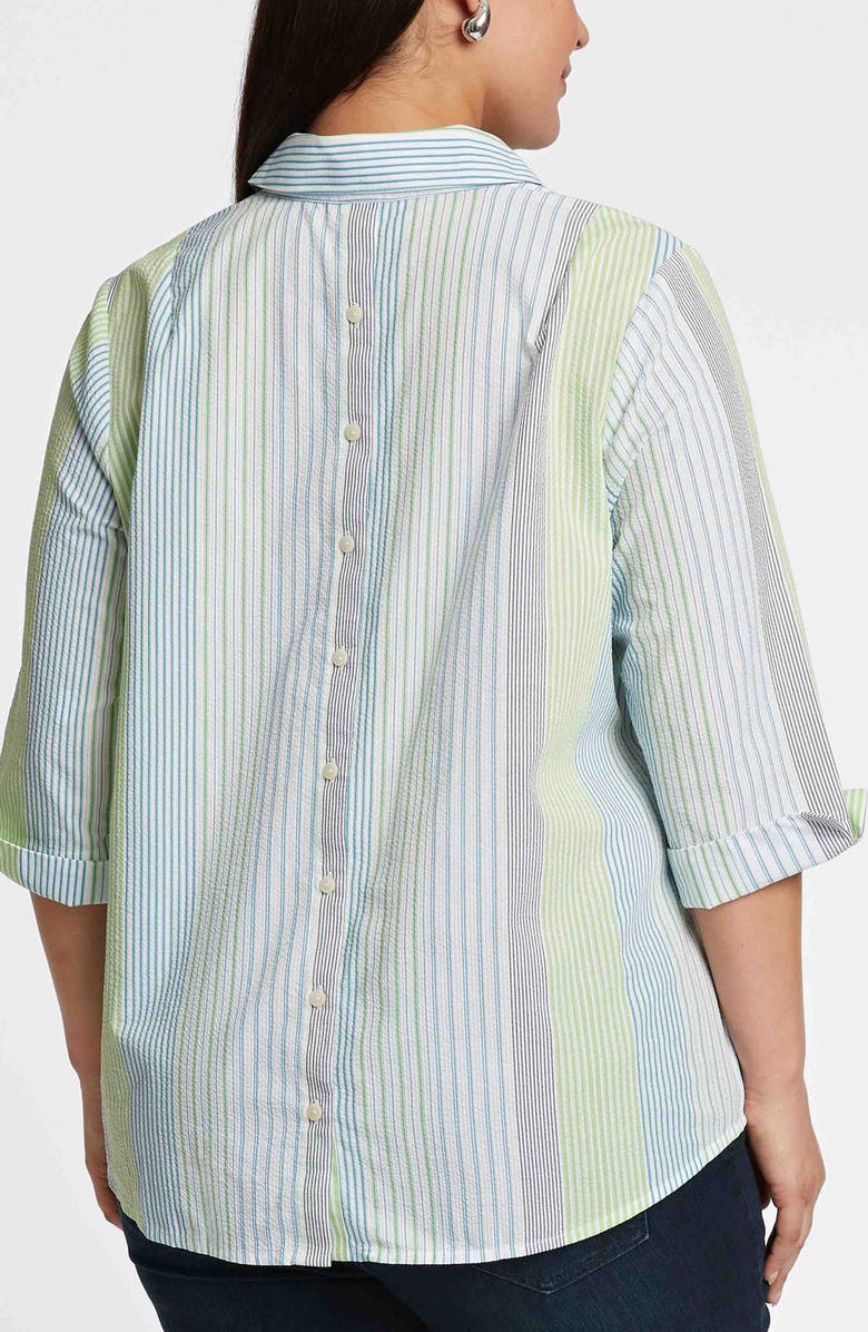 Foxcroft Therese Stripe Split Back Cotton Seersucker Popover Shirt, Alternate, color, 