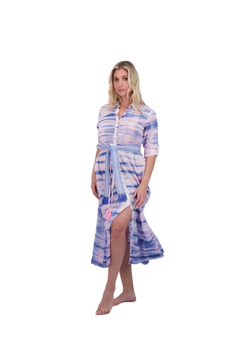 Mer St. Barth Anais Women's Button Front Shirtdress Rose Lapis Blue Shibori, Main, color, Pink