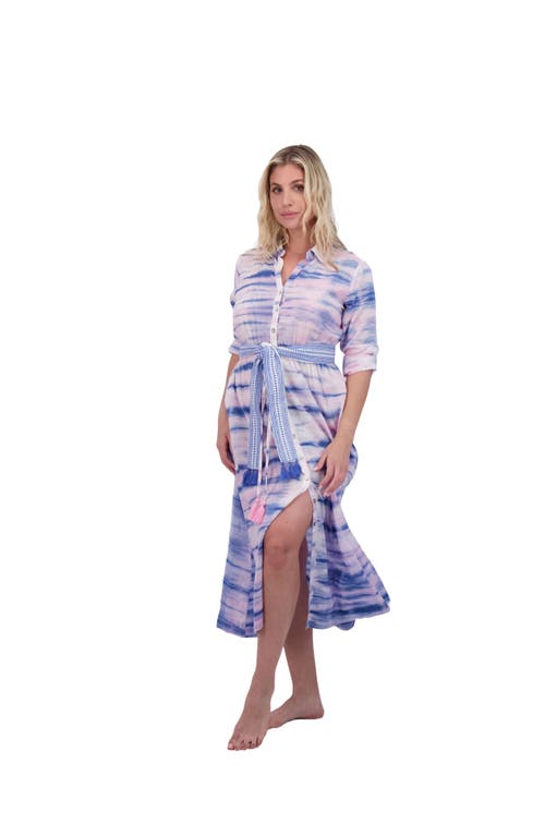 Mer St. Barth Button Front Shirtdress Rose Lapis Blue Shibori In Pink