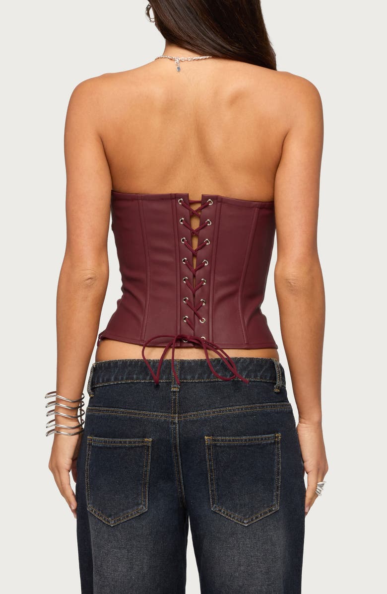 EDIKTED Izara Studded Strapless Faux Leather Top, Alternate, color, Burgundy