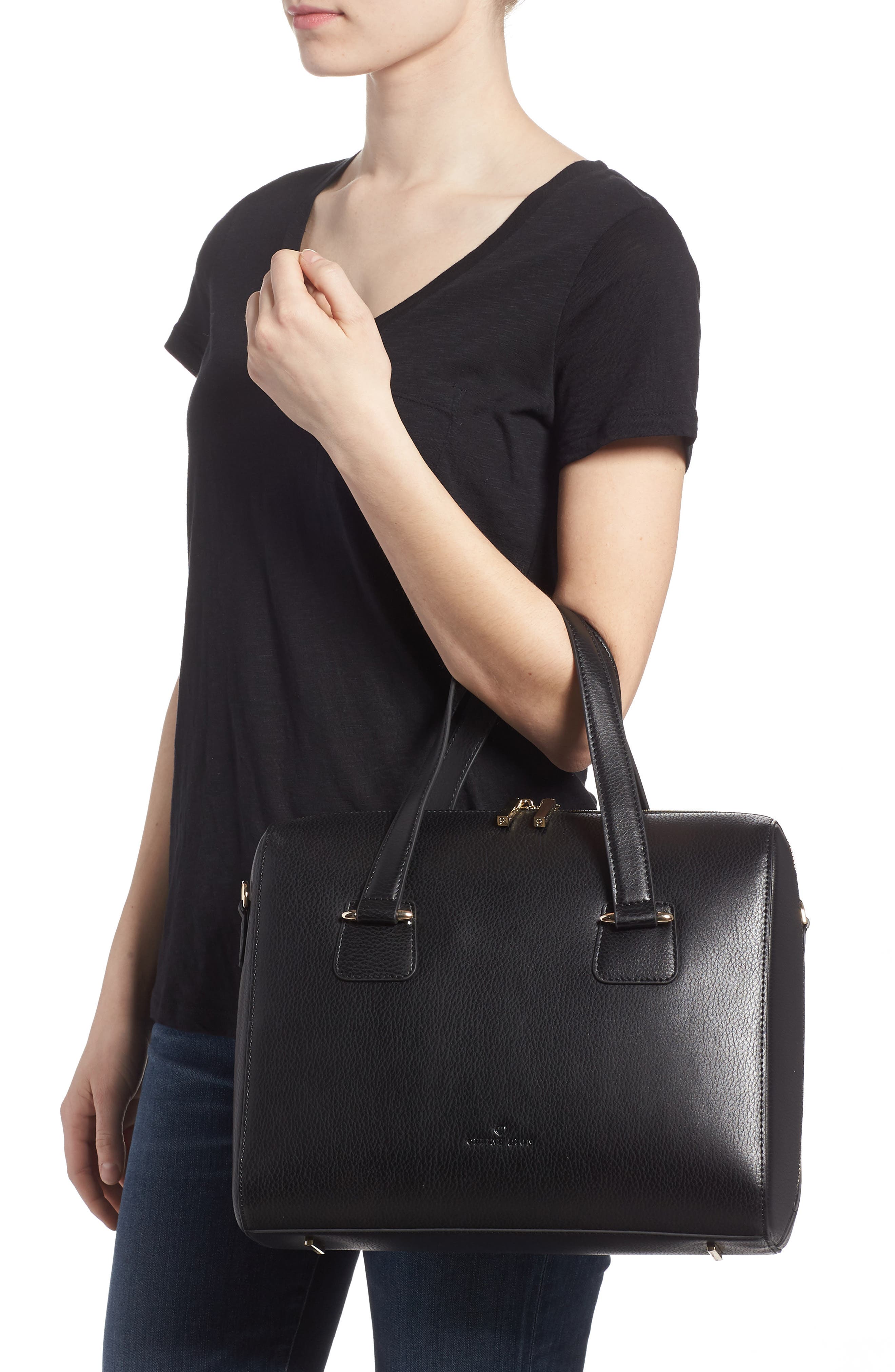 CELINE DION Triad Leather Satchel, Alternate, color, 