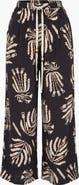 Modenaire Botanical Print Wide Leg Pants with Drawstring Waist and Side Pockets