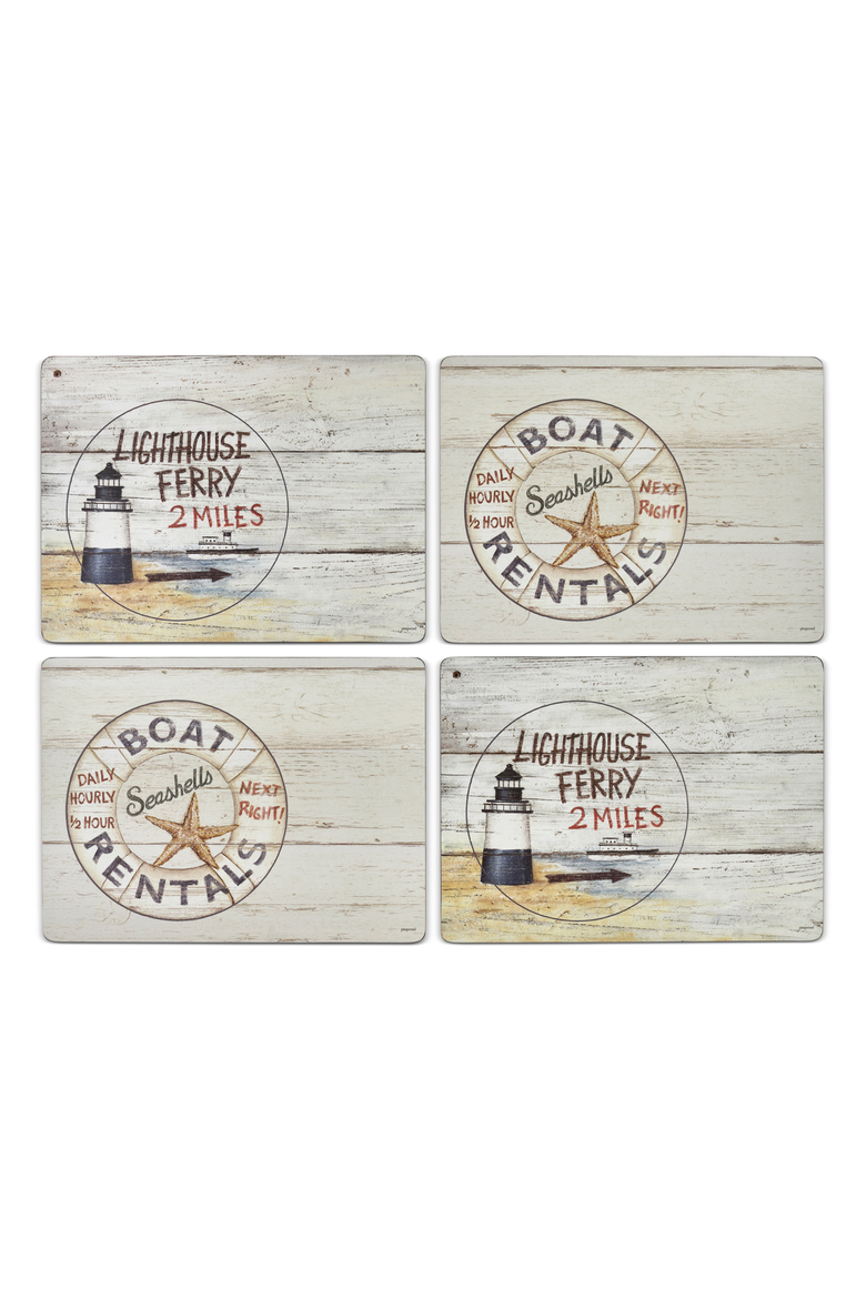 Coastal Signs Set of 4 Cork Back Placemats, Alternate, color, Multi