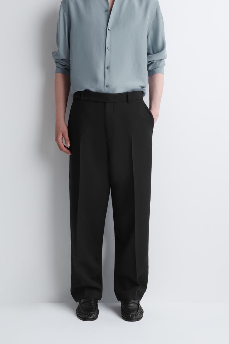 Wool-Blend Relaxed-Fit Straight-Leg Pants, Alternate, color, BLACK