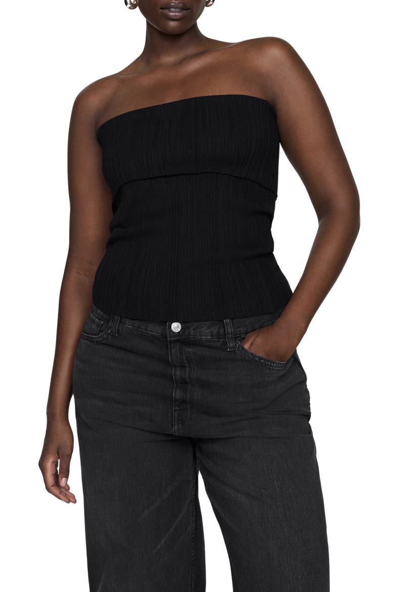 Strapless Rib Top, Alternate, color, BLACK