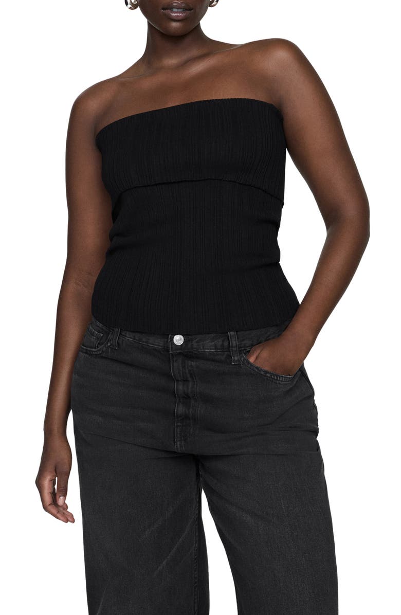 MANGO Strapless Rib Top, Alternate, color, Black