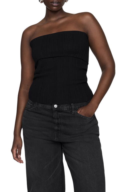 Mango Strapless Rib Top In Black