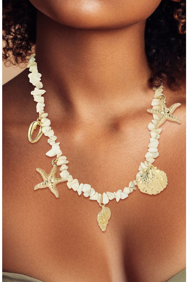 Shell Charm Necklace, Alternate, color, GOLD